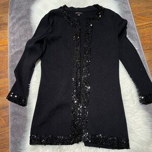 Dana Buchman Black Sparkle Sequin Cardigan black sweater ,3/4 sleeves